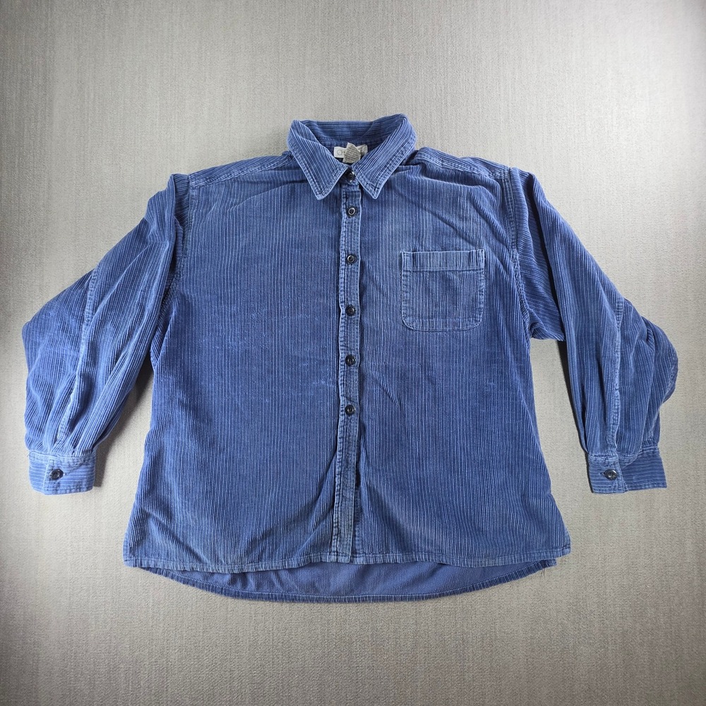 Cherokee Corduroy Button Down Shirt Womens XL Blue Long Sleeve Vintage Cotton